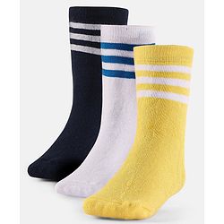 Cute Walk by Babyhug Terry Knit Anti-Bacterial Ankle Length Striped Socks Pack of 3 - Yellow Black & White