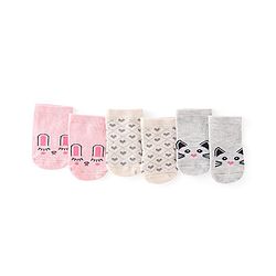 Cute Walk by Babyhug Anti-Bacterial Ankle Length Heart Design Sock Pack of 3 - Grey & Pink