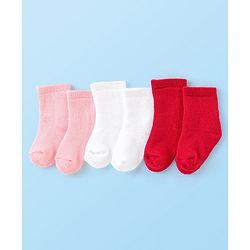 Cute Walk by Babyhug Terry Knit  Anti-Bacterial Ankle Length Solid Color Socks  Pack of 3 - Red Pink & White