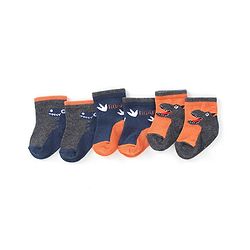 Cute Walk by Babyhug Anti-Bacterial Ankle Length Dino Design Sock Pack of 3 - Grey Blue & Orange