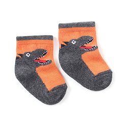 Cute Walk by Babyhug Anti-Bacterial Ankle Length Dino Design Sock Pack of 3 - Grey Blue & Orange