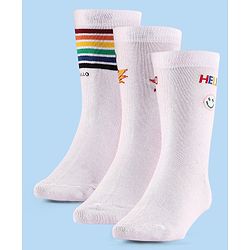 Cute Walk by Babyhug Anti-Bacterial Ankle Length Space Theme Design Socks Pack of 3 - White