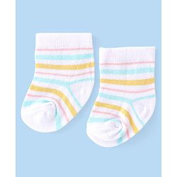 Cute Walk by Babyhug Anti-Bacterial Ankle Length Striped & Polka Dots Design Socks Pack of 3 - Yellow Blue & White