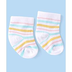Cute Walk by Babyhug Anti-Bacterial Ankle Length Striped & Polka Dots Design Socks Pack of 3 - Yellow Blue & White
