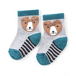 Cute Walk by Babyhug Anti-Bacterial Ankle Length Animal Design Socks Pack of 3 - Black Grey & Blue