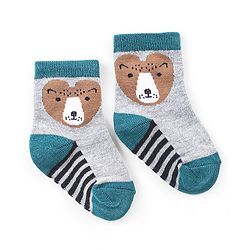 Cute Walk by Babyhug Anti-Bacterial Ankle Length Animal Design Socks Pack of 3 - Black Grey & Blue