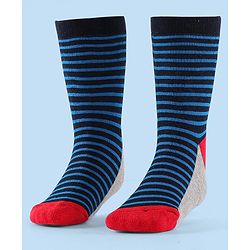 Cute Walk by Babyhug Terry Knit Anti-Bacterial Ankle Length Striped & Football Design Socks Pack of 3 - Blue White & Grey