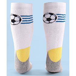 Cute Walk by Babyhug Terry Knit Anti-Bacterial Ankle Length Striped & Football Design Socks Pack of 3 - Blue White & Grey
