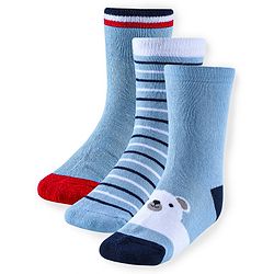 Cute Walk by Babyhug Anti-Bacterial Ankle Length Terry Socks with Stripes & Bear Design Pack of 3 - Blue