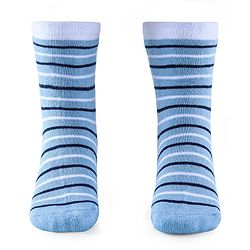 Cute Walk by Babyhug Anti-Bacterial Ankle Length Terry Socks with Stripes & Bear Design Pack of 3 - Blue