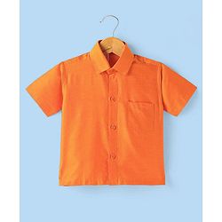 Babyhug Woven Half Sleeves Solid Shirt & Mundu Set - Orange