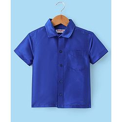 Babyhug Woven Half Sleeves Solid Shirt & Mundu Set - Blue