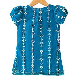 Babyhug Woven Short Sleeves Sequinned Floral Embroidered Kurti Gharara & Dupatta Set - Teal