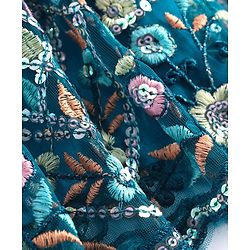Babyhug Woven Short Sleeves Sequinned Floral Embroidered Kurti Gharara & Dupatta Set - Teal