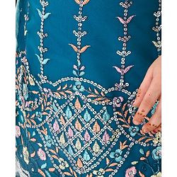 Babyhug Woven Short Sleeves Sequinned Floral Embroidered Kurti Gharara & Dupatta Set - Teal