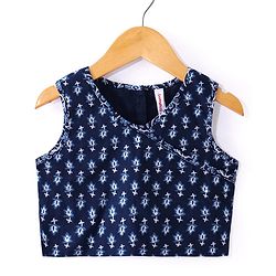 Babyhug Cambric Woven Sleeveless Choli Lehenga & Dupatta Set Floral Print with Tassle Detailing - Indigo