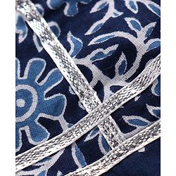 Babyhug Cambric Woven Sleeveless Choli Lehenga & Dupatta Set Floral Print with Tassle Detailing - Indigo