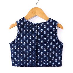 Babyhug Cambric Woven Sleeveless Choli Lehenga & Dupatta Set Floral Print with Tassle Detailing - Indigo