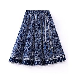 Babyhug Cambric Woven Sleeveless Choli Lehenga & Dupatta Set Floral Print with Tassle Detailing - Indigo