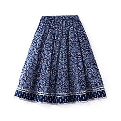 Babyhug Cambric Woven Sleeveless Choli Lehenga & Dupatta Set Floral Print with Tassle Detailing - Indigo