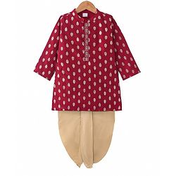 Babyhug Woven Full Sleeves Foil Printed Kurta Dhoti Set - Maroon
