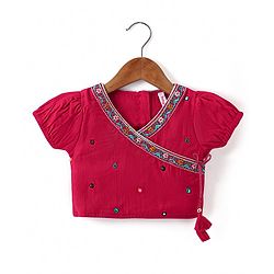 Babyhug Woven Half Sleeves Floral Printed & Embroidered Choli Lehenga Set with Dupatta - Fuschia & Green