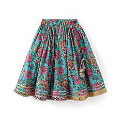 Babyhug Woven Half Sleeves Floral Printed & Embroidered Choli Lehenga Set with Dupatta - Fuschia & Green