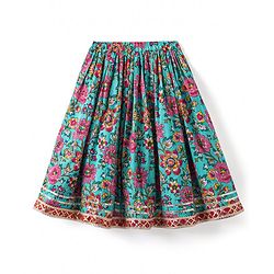 Babyhug Woven Half Sleeves Floral Printed & Embroidered Choli Lehenga Set with Dupatta - Fuschia & Green