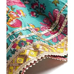 Babyhug Woven Half Sleeves Floral Printed & Embroidered Choli Lehenga Set with Dupatta - Fuschia & Green