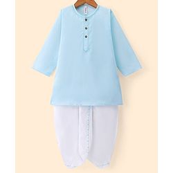 Babyhug Cambric Woven Full Sleeves Embroidered Kurta & Dhoti Set- Sky Blue