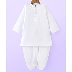 Babyhug Cambric Woven Full Sleeves Texture Kurta & Dhoti Set - White