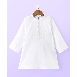 Babyhug Cambric Woven Full Sleeves Texture Kurta & Dhoti Set - White