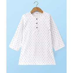 Babyhug Cambric Woven Full Sleeves Polka Dot Print Kurta & Dhoti Set- Off White