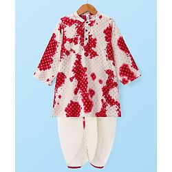 Babyhug Cambric Full Sleeves Foil Printed With Tie & Dye Kurta Dhoti Set - Red