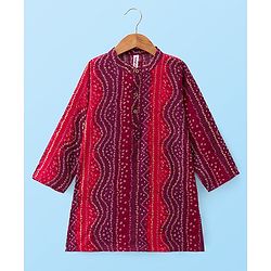 Babyhug Woven Full Sleeves Bandhani Printed  Kurta Dhoti Set - Red