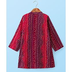 Babyhug Woven Full Sleeves Bandhani Printed  Kurta Dhoti Set - Red