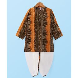 Babyhug Woven Full Sleeves Bandhani Printed  Kurta Dhoti Set - Green