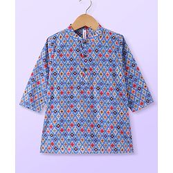Babyhug Cambric Woven Full Sleeves Printed Dhoti Kurta Set - Blue