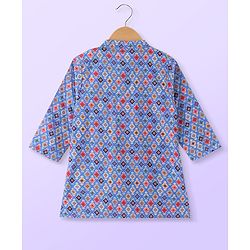 Babyhug Cambric Woven Full Sleeves Printed Dhoti Kurta Set - Blue