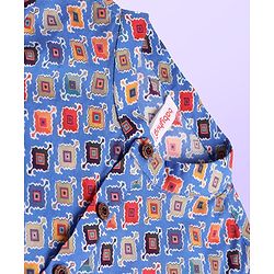 Babyhug Cambric Woven Full Sleeves Printed Dhoti Kurta Set - Blue
