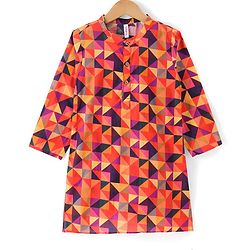 Babyhug Cambric Woven Full Sleeves Printed Kurta Pyjama Set - Orange