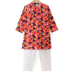 Babyhug Cambric Woven Full Sleeves Printed Kurta Pyjama Set - Orange