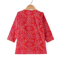 Babyhug Cambric Woven Full Sleeves Bandhani Printed Angarkha Dhoti Set with Tassle Detailing - Red