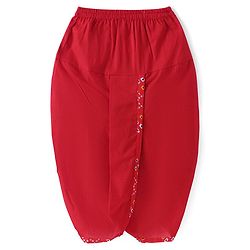 Babyhug Cambric Woven Full Sleeves Bandhani Printed Angarkha Dhoti Set with Tassle Detailing - Red