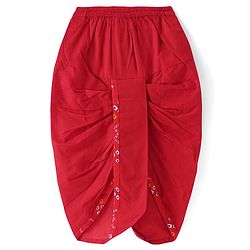 Babyhug Cambric Woven Full Sleeves Bandhani Printed Angarkha Dhoti Set with Tassle Detailing - Red