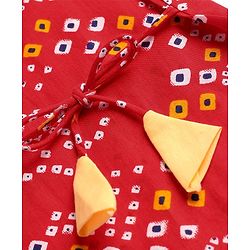 Babyhug Cambric Woven Full Sleeves Bandhani Printed Angarkha Dhoti Set with Tassle Detailing - Red