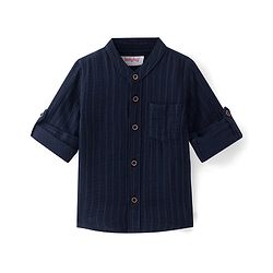 Babyhug Cotton Woven Full Sleeves Mandarin Collar Solid Colour Shirt - Navy Blue