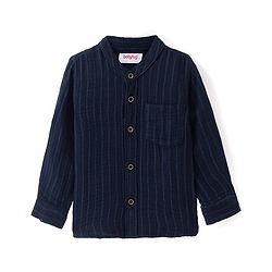 Babyhug Cotton Woven Full Sleeves Mandarin Collar Solid Colour Shirt - Navy Blue