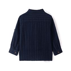 Babyhug Cotton Woven Full Sleeves Mandarin Collar Solid Colour Shirt - Navy Blue