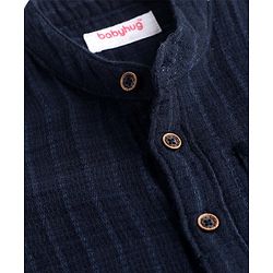 Babyhug Cotton Woven Full Sleeves Mandarin Collar Solid Colour Shirt - Navy Blue